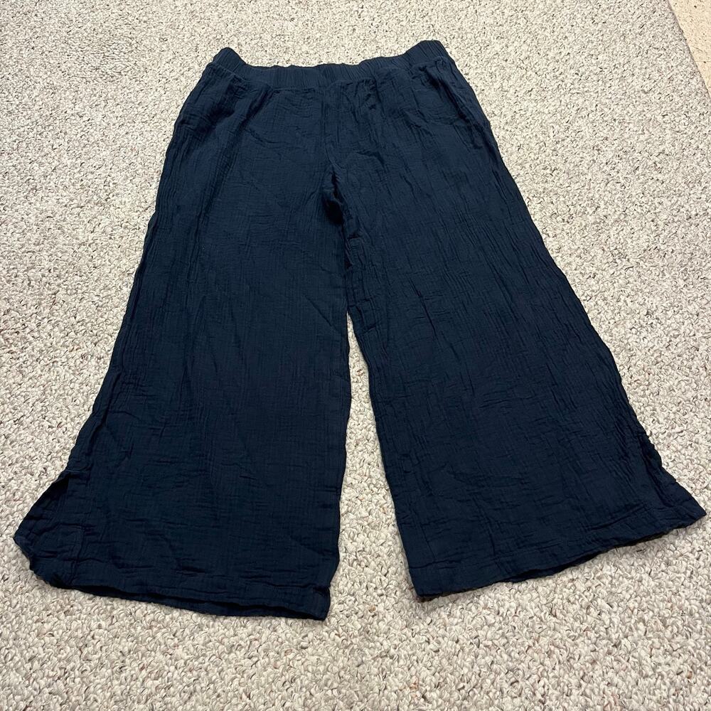 LL Bean Cloud Gauze Wide Leg Pants L Navy Coastal Preppy Classic Casual